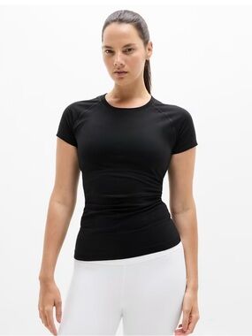 Athleta Momentum Seamless Mesh Tee Women M Black Athletic Running Workout Top